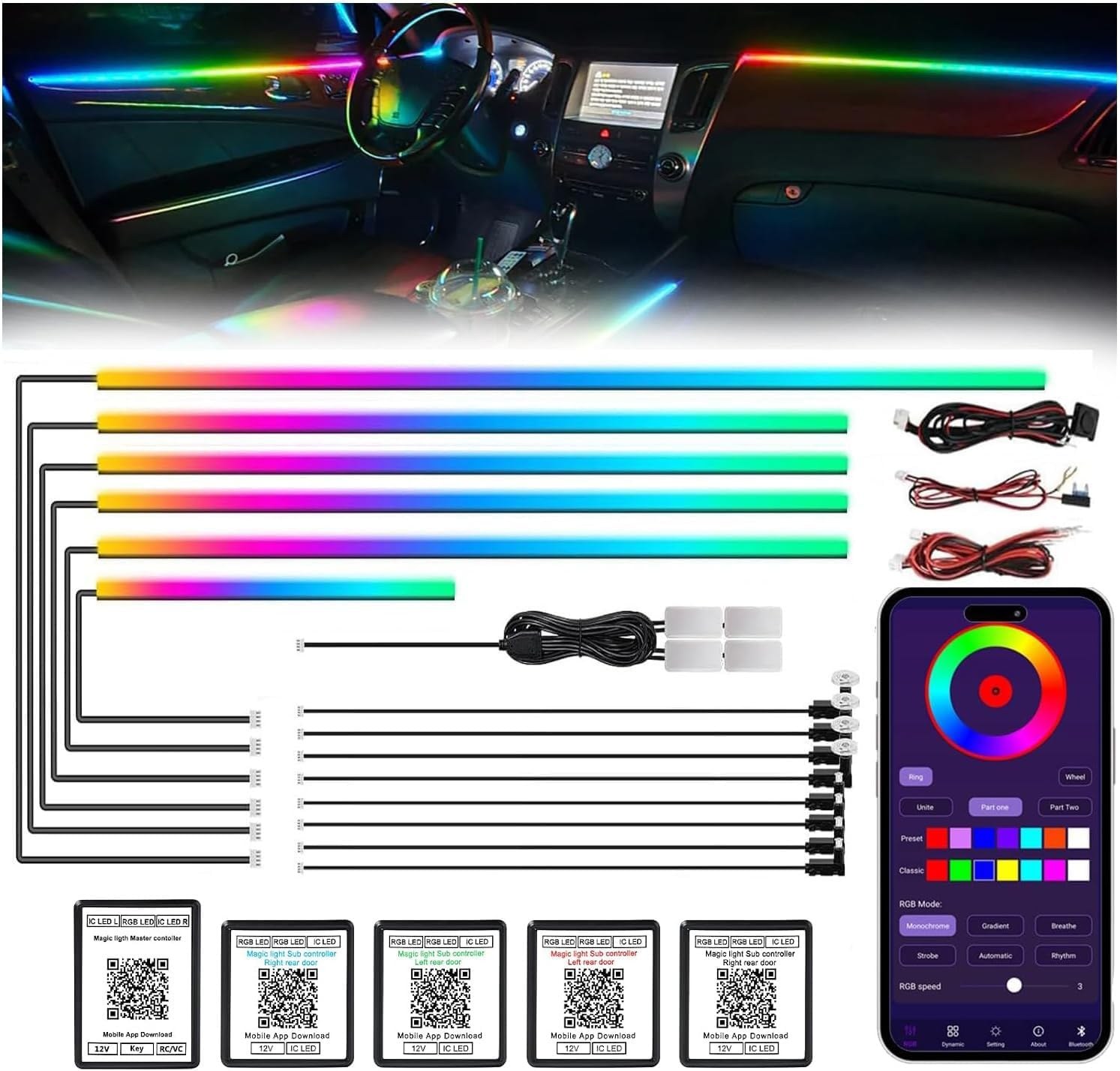 LumaCabin RGB LED Cabin Light Strip Kit, App-Ready Ambient Lighting with Fuse-Tap